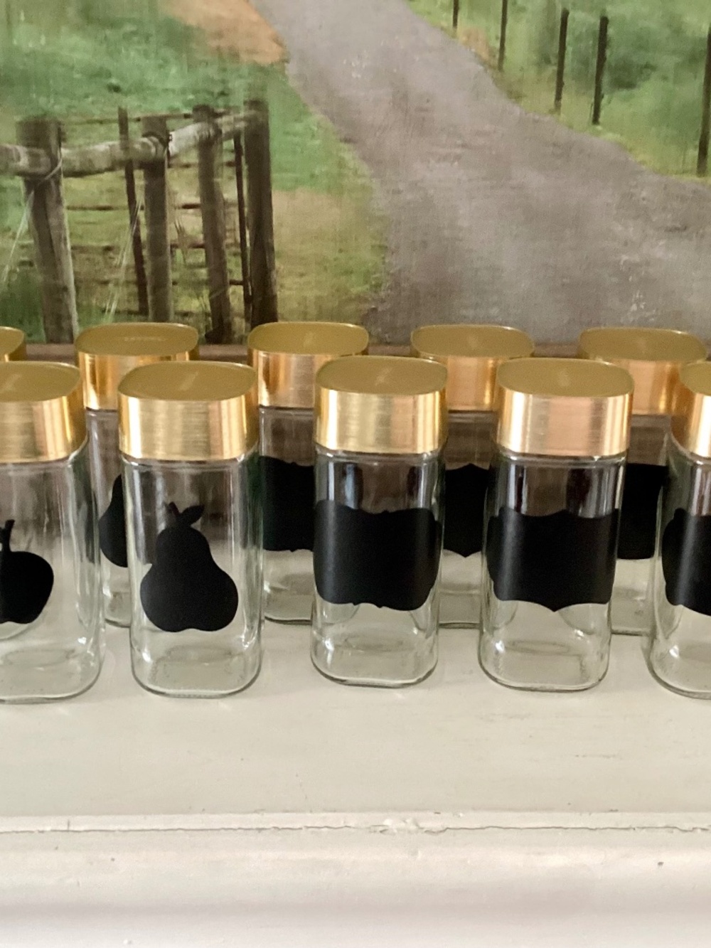 Lot Of 10 Glass Lidded Jars With Chalkboard Labels Upcycled Nescafé Spice Crafts